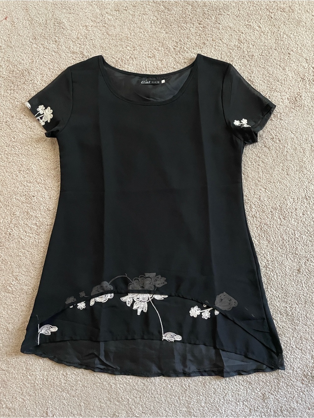 Charming Black Embroidered Scoop Neck Top